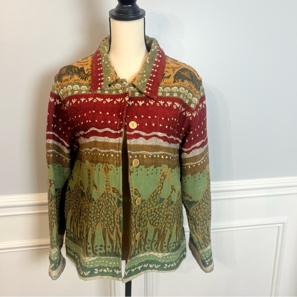 Vintage Resort Wear Sz Large Tapestry Blazer Jacket Coat Giraffes Safari African